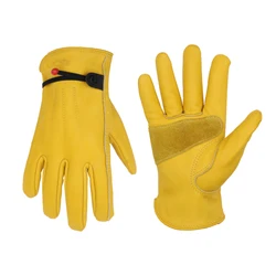 HANDLANDY Leather Work Gloves, Stretchable Wrist Rigger cowhide driver Gloves