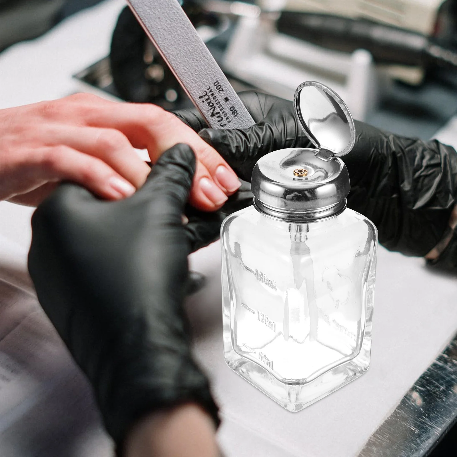 Klarglas-Pumpflasche, leerer Behälter, transparenter Spender, Nagellackentferner, Presspumpe, auslaufsichere Flüssigkeitsflasche