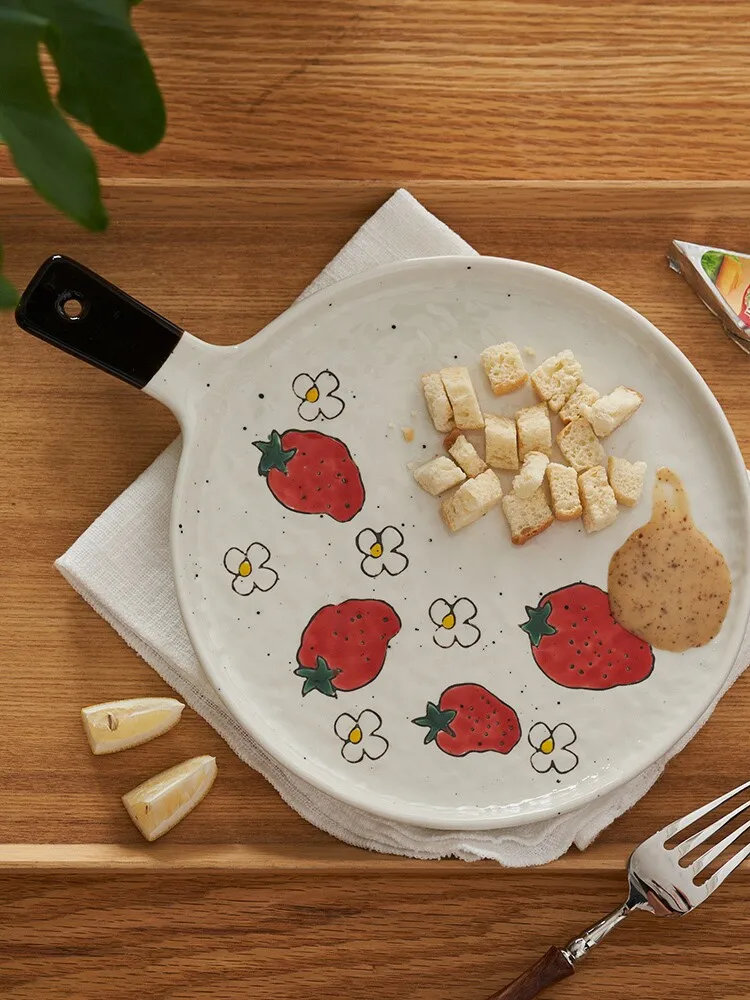 8 inche Ceramic pizza tray with hand-painted fruit pattern steak cake bread tray convenient and practical can put into the oven