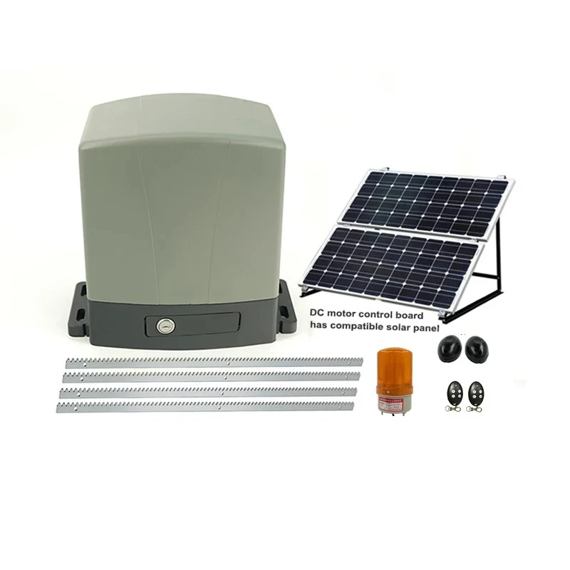 

Новый креативный комплект для открывания раздвижных ворот постоянного тока 500 кг с дистанционным управлением, автоматический солнечный комплект для открывания раздвижных ворот, используется со стойками передач, сигнальная лампа