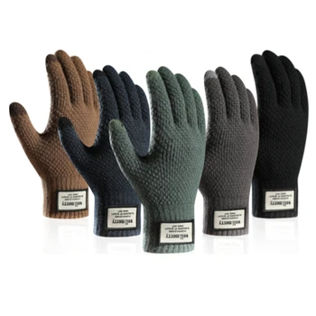 Guantes de punto con pantalla táctil para hombre, manopla gruesa y cálida de Cachemira, de negocios, de alta calidad, Otoño e Invierno