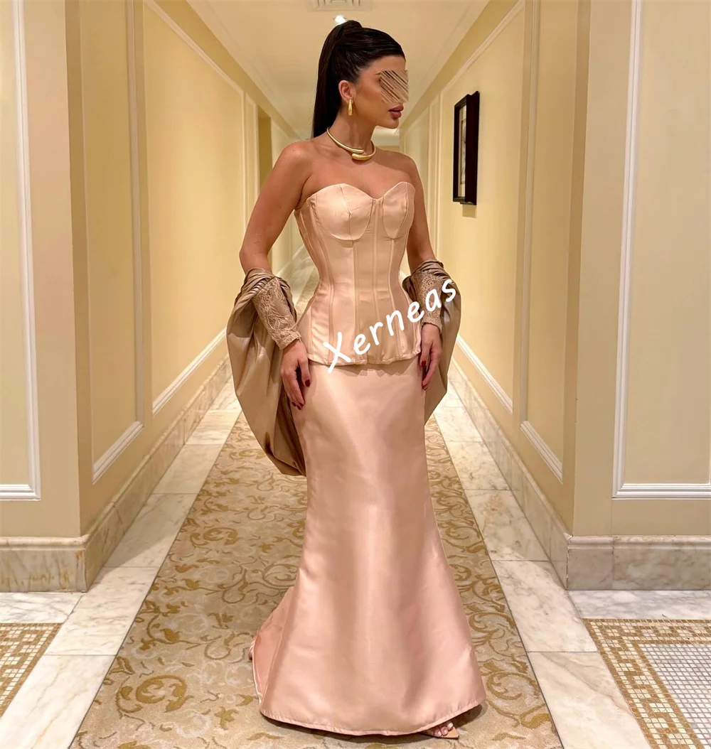 تخصيص Charmeuse الطية شال ثوب مسائي الحبيب الرقبة مزاجه حورية البحر مفصل مناسبة أنيقة الطرف