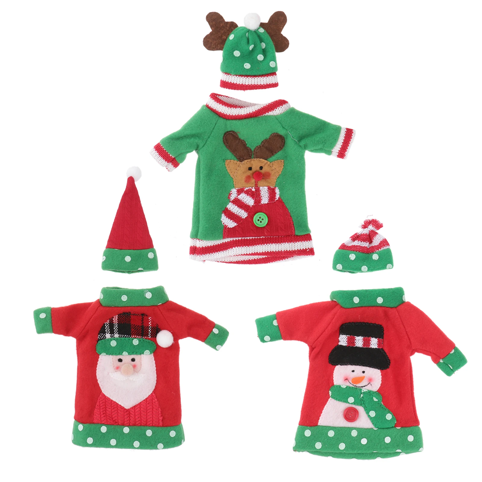 

3 Pcs Christmas Clothes Bottle Cover Snowman Santa Elk Pattern Xmas Party Ornament Holiday Gift Romantic Dinner Decor Bar
