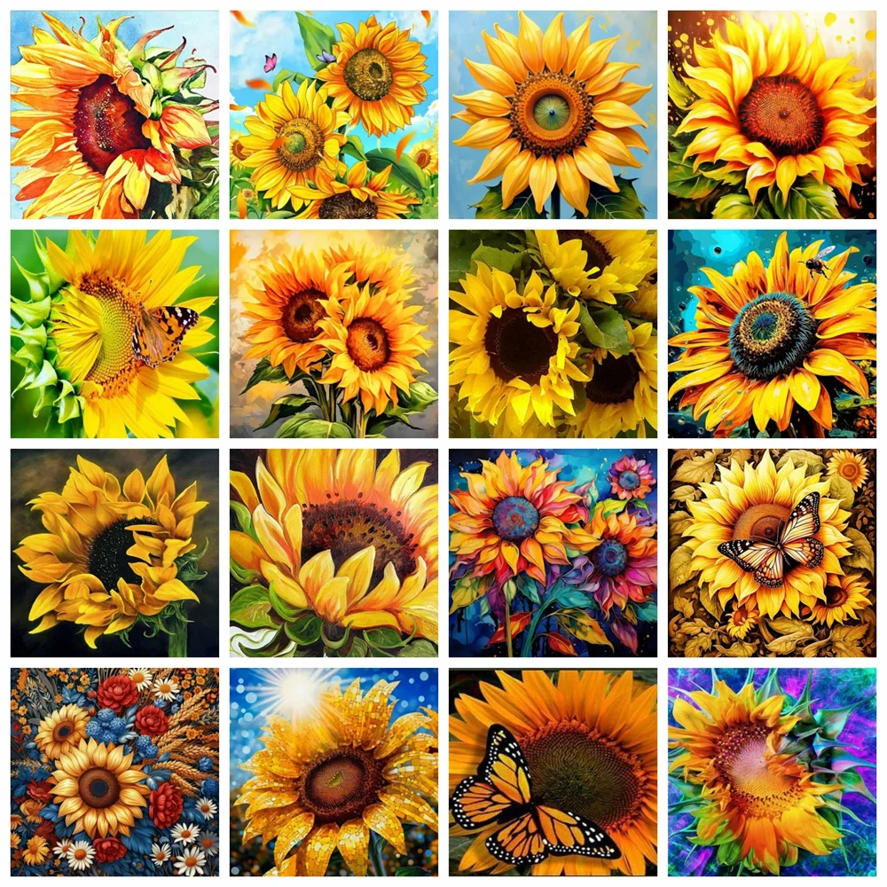 HUACAN Vollbohrer Diamant Mosaik Sonnenblume Blumen Kreuzstich 5D Diy Diamant Malerei Blumenkunst Handgemachte Home Wanddekoration
