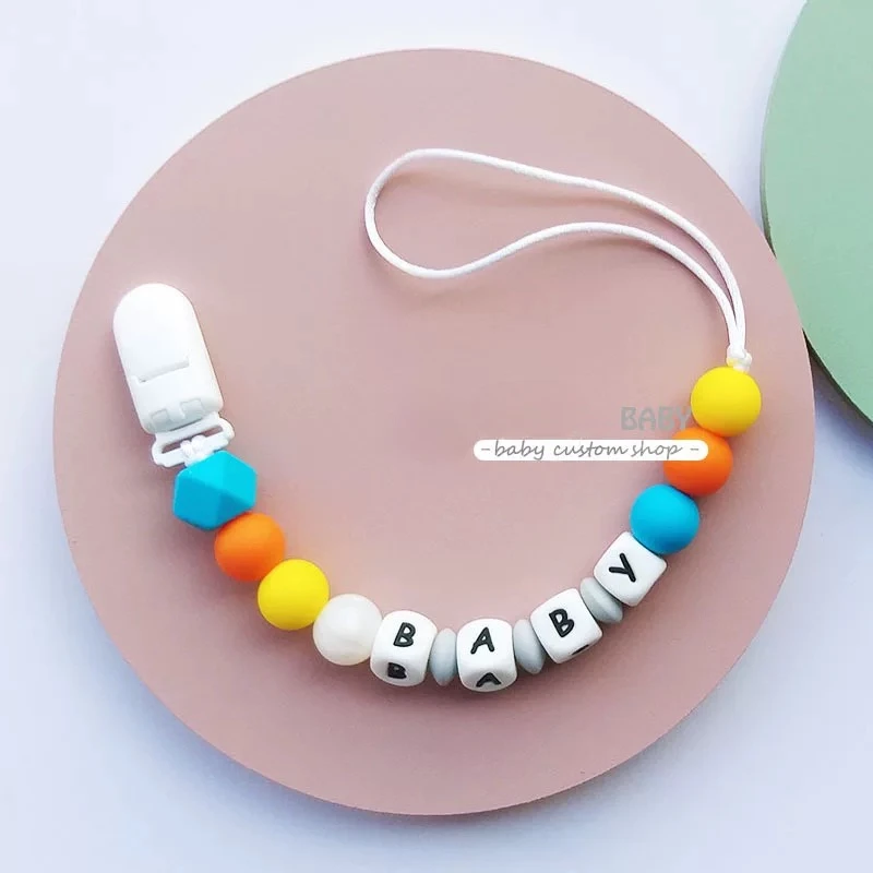 Custom Handmade Personalized Name Pacifier Chain Nipple Dummy Holder Clips Silicone Teether Baby Teething Toy Newborn Chew Gift