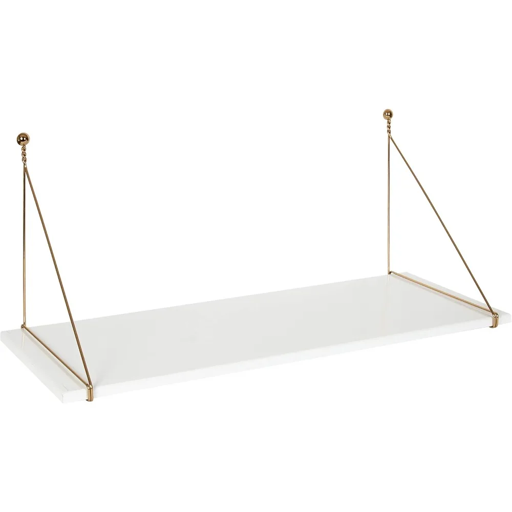 Vista Modern Wall Mounted Desk, 38 x 14 x 16, White and Gold, Glam Hanging Desk for Office and School
