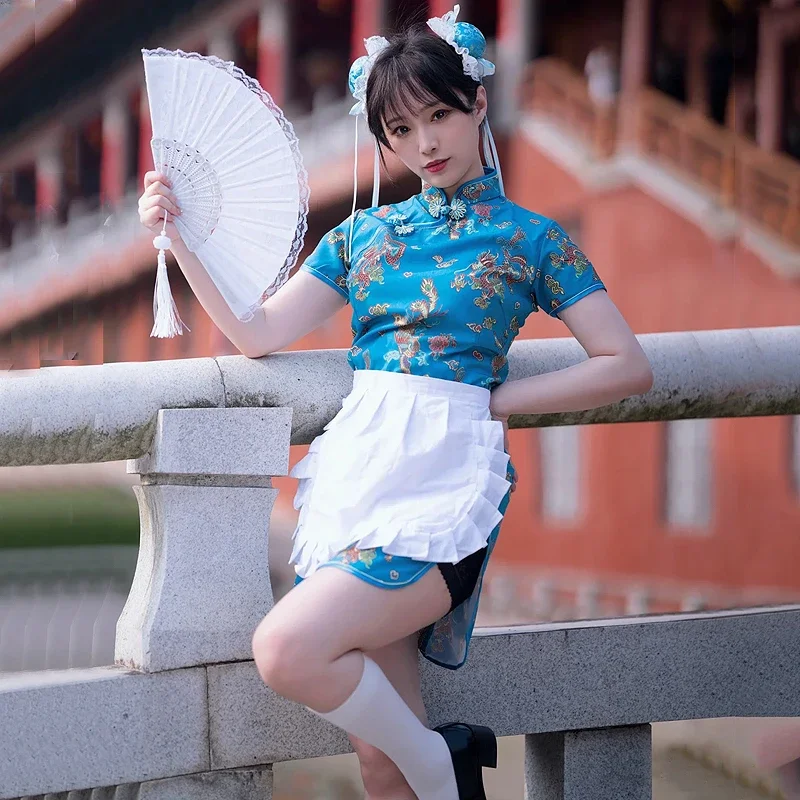 Chinese Lolita Cosplay Cheongsam Dress Sexy Qipao Chinese Clothing Sweet Girl Halloween Costumes For Women Party Performance