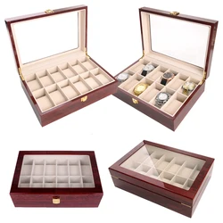 Luxury Wooden Watch Boxes 2/3/5/6/10/12 Grids For Men and Women Glass Top Jewelry Organizer Stroge Cases Clock Gifts Boxes