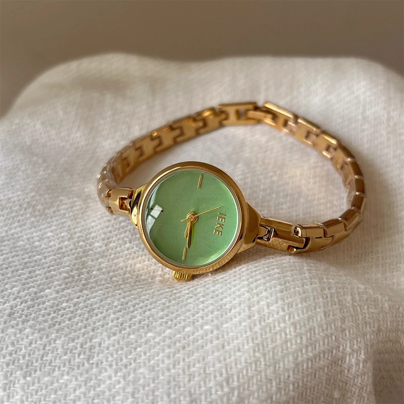

Винтажные женские кварцевые часы, роскошные золотые круглые простые зеленые часы с маленьким циферблатом, стильные женские часы из нержавеющей стали