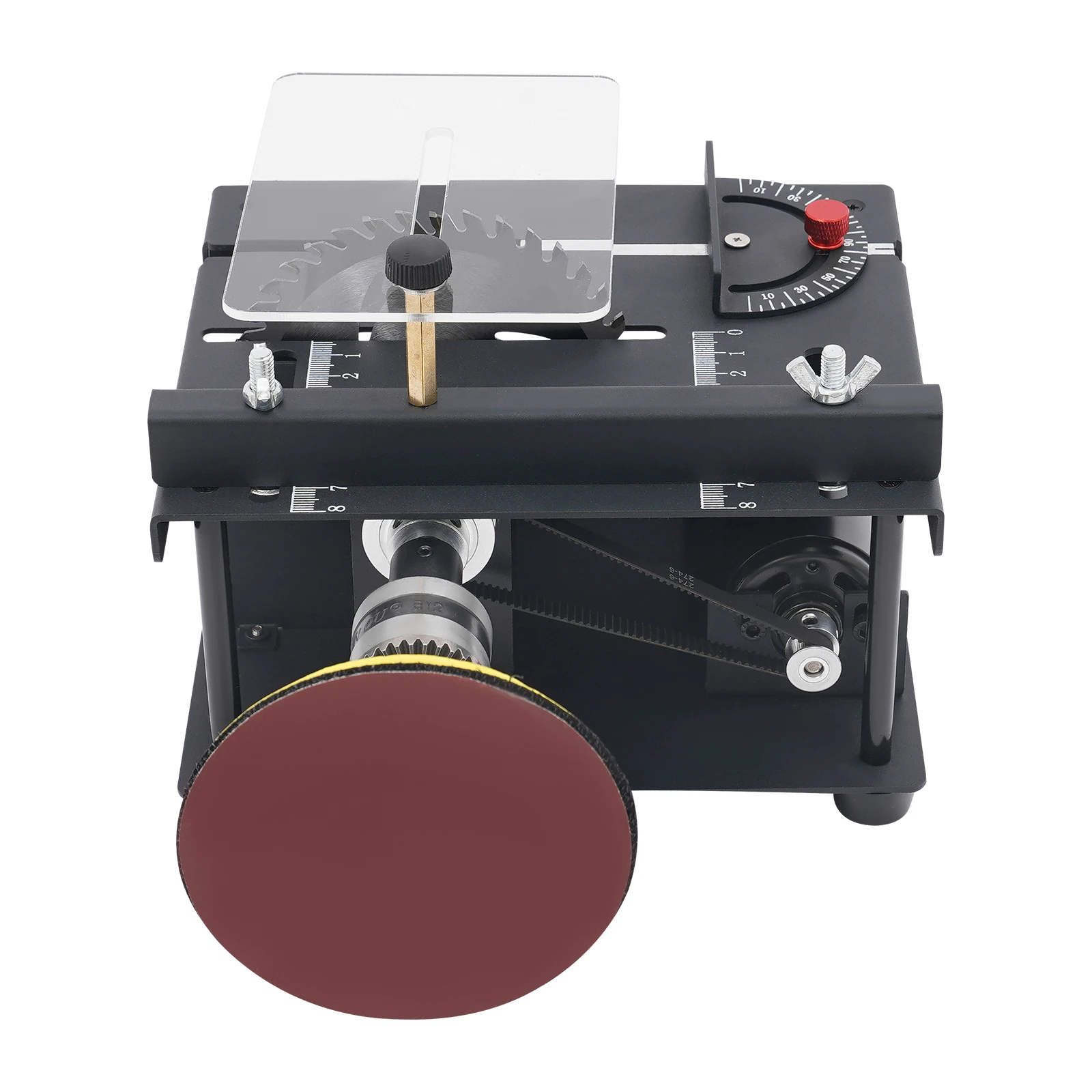 200W Mini Table Saw with Angle Guide & Polishing Disc, 0-90° Cutting, 1.38