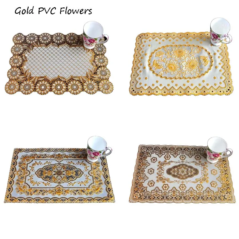 Napperon de fleurs en PVC doré, décoration de table, accessoires isolants, tissu contre les virus, sous-verre de Noël, placement de cuisine