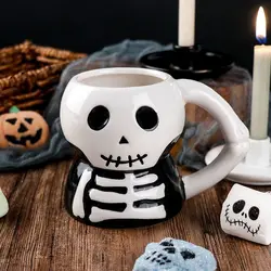 Halloween Mugs, Ceramic Cup, 3D Hand Painted Design, Large Capacity, Personality, Cartoon, Skull, Fashion Drinkware