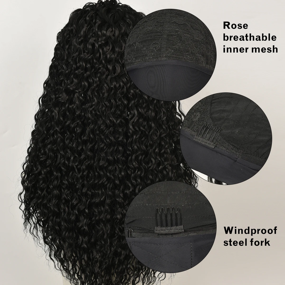 Synthetic black silk scarf small curly wig women's curly hair no bangs long curly hair heat-resistant headgear wig
