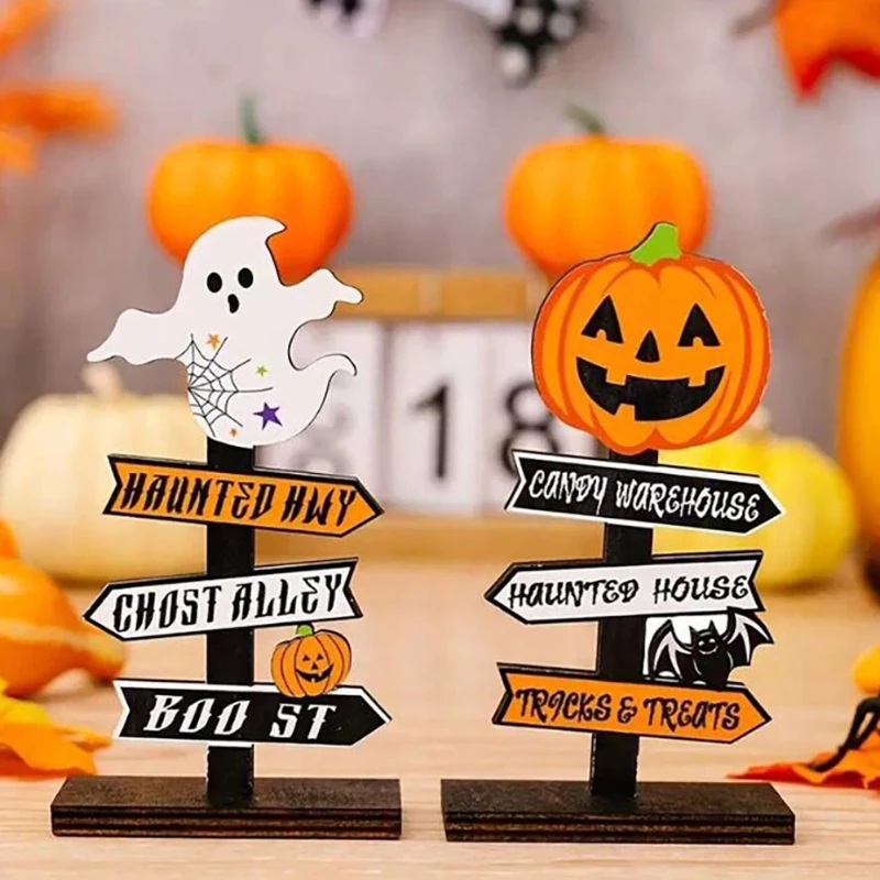 Halloween Wooden Ornament Cute Pumpkin Ghost Mini Guide Card Ornament For Desk Decor Halloween Decoration 2024