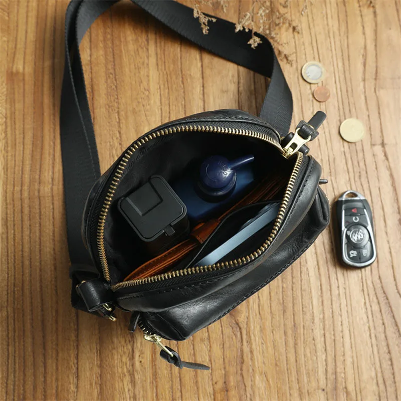 AETOO Men's vegetable-tanned top-grain cowhide crossbody bag, genuine leather youth single-shoulder bag, mini retro mobile phone