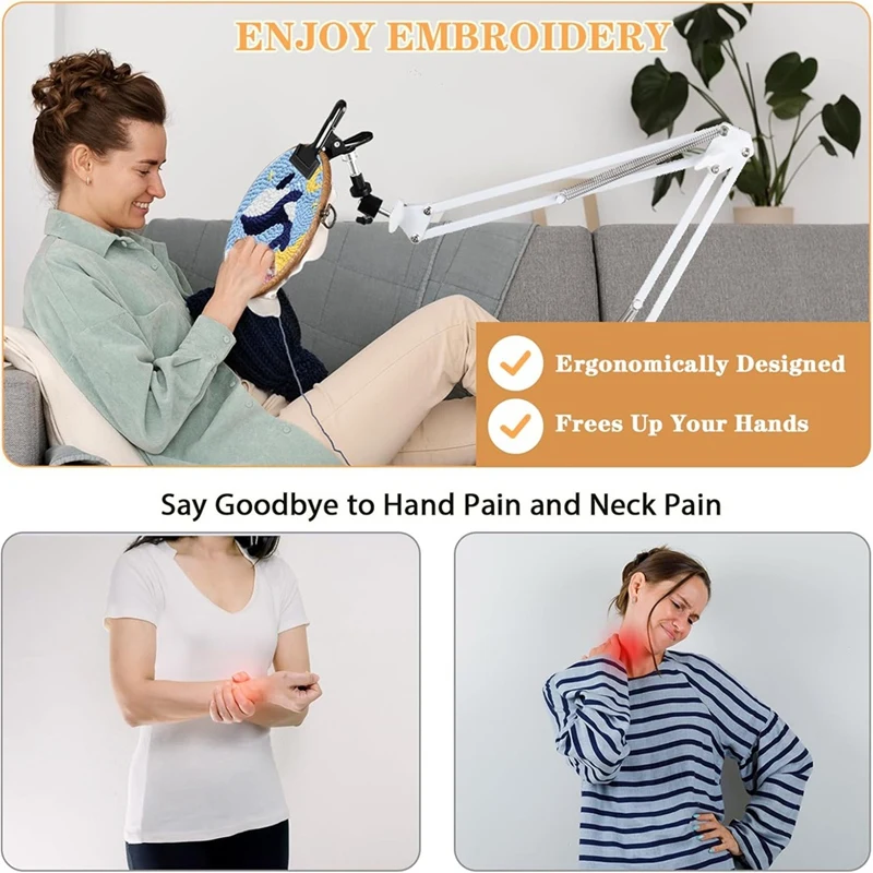 Adjustable Embroidery Hoop Holder For Handwork, 360° Rotatable, 3-In-1 Hoop/Tablet/Phone Holder Desktop Stand