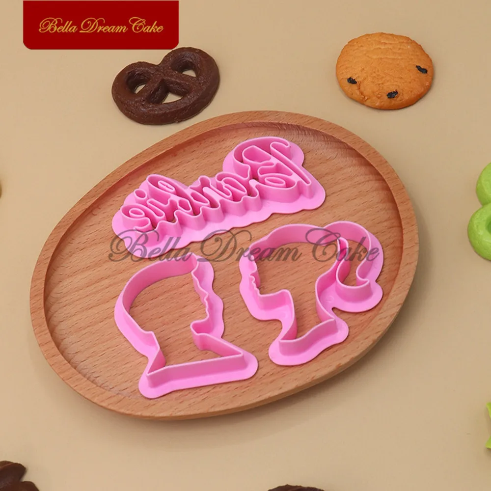 3pcs/set Cartoon Girl&Boy Doll Cookies Embosser Mould DIY Plastic Cutter 3D Fondant Biscuit Stamp Mold Cake Decor Tools Bakeware