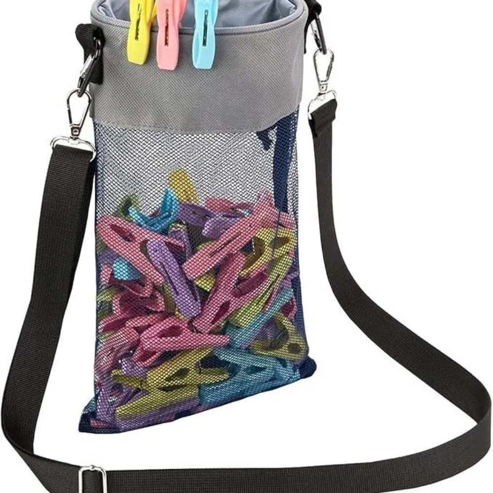 Grid Design Clothespin Storage Bag Hanging Drawstring Closure Drawstring Storage Bag Outdoor Material