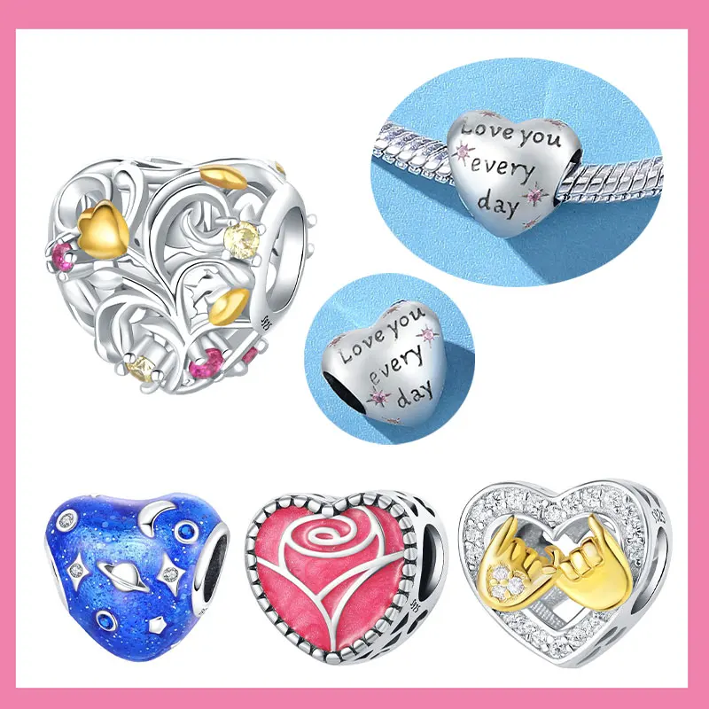 

Стерлингового серебра 925 пробы, серия в форме сердца, подвески с розовой розой, бусины, подходят для оригинальных браслетов S925, ювелирные аксессуары «сделай сам»