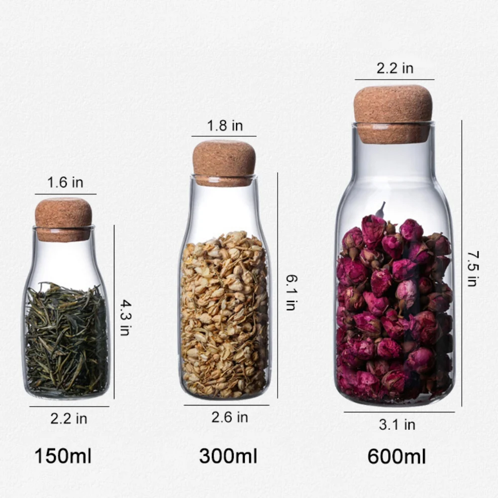 Transparent Glass Storage Jar With Cork Lid Bottle Sealed Tank Tea Can Coffee Beans Cereals Storage Tank Juice Milk Bottle