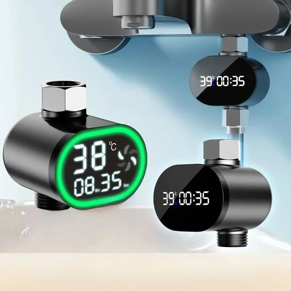 Water-Powered Digital Shower Thermometer with Bright LED Screen and Visual Temperature Guidance for Infant Bathing