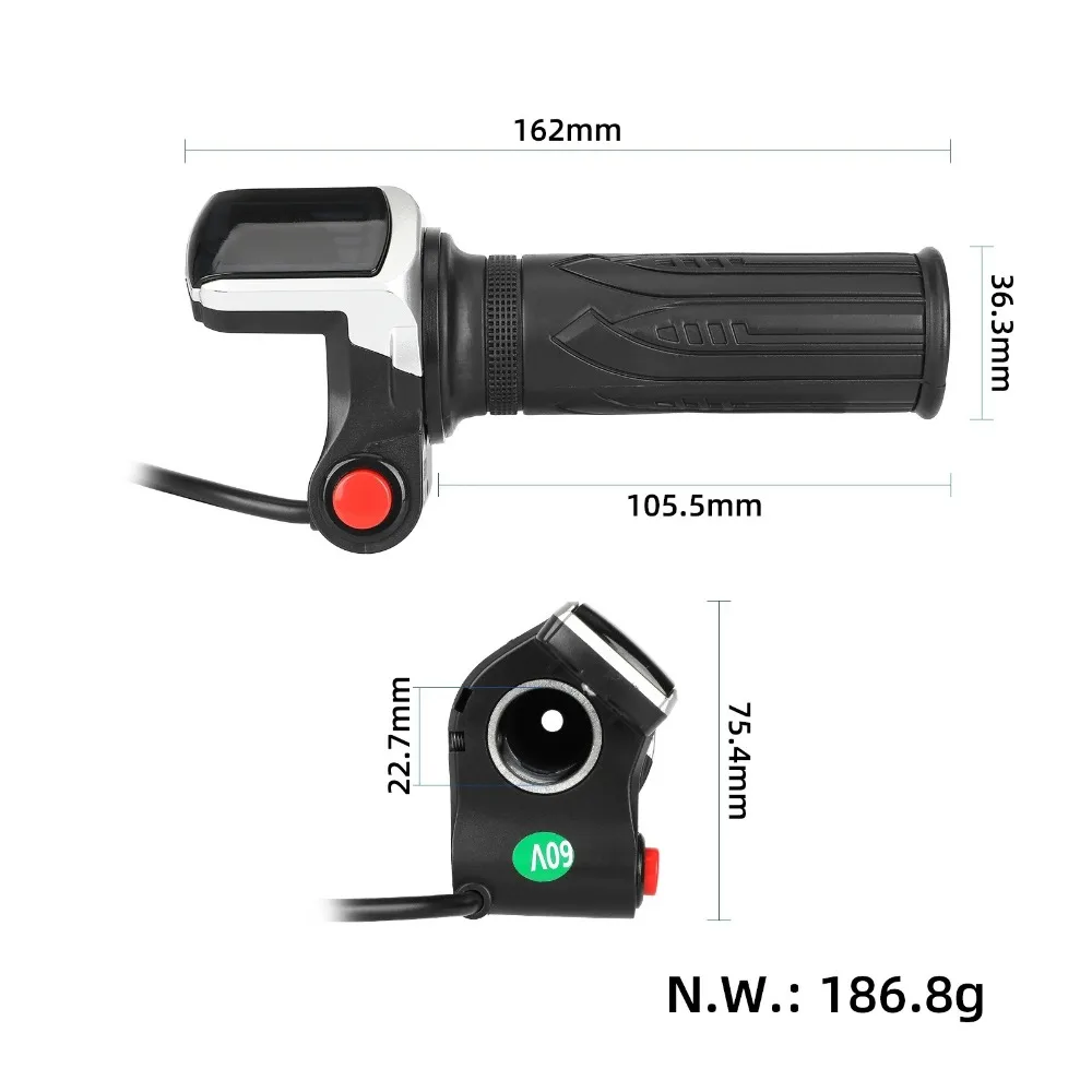 

60V E-Bicycle Speed Throttle Grip LCD Display with Switch Twist Throttle Accelerator Handlebar Grip Bicycle Replacement Parts