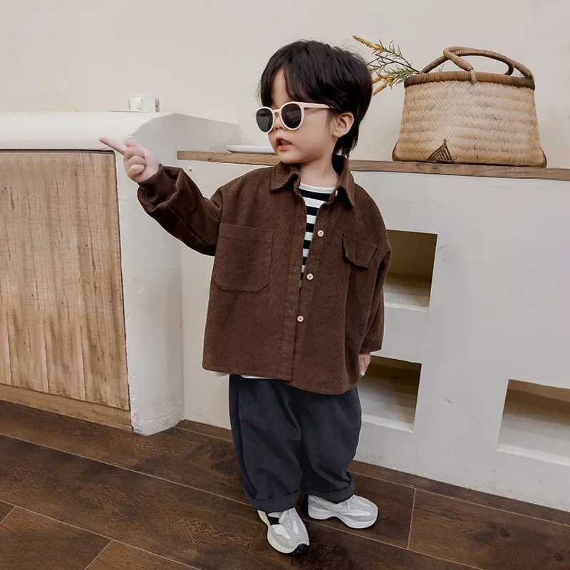 boys shirts autumn clothing children Korean corduroy shirts medium and small children Mori long-sleeved tops spring autumn