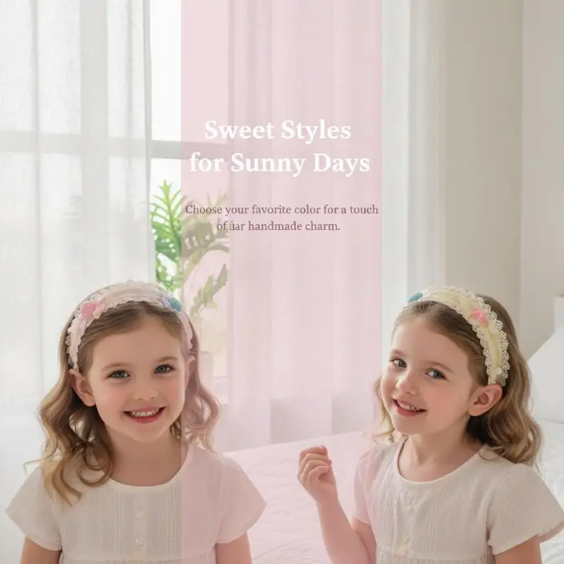 1 Stück Lolita Haarband für Kinder, Blumenmuster, breiter Rand, Sommer, Mädchen, Stirn-Pony, Haarfixierung, Baby-Haarklammer – Detail 7