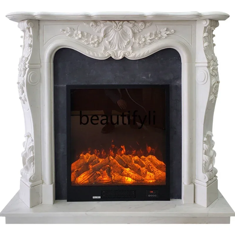 G Marble Fireplace French White Marble Fireplace Living Room Decorative Stone Carving Fireplace Customization