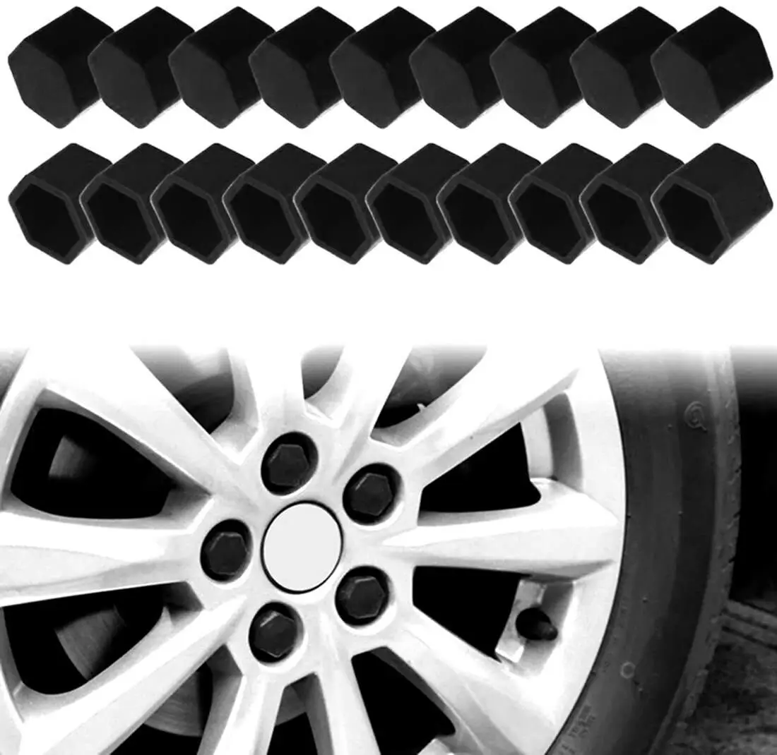 

20pcs 17mm Silicone Car Automobiles Wheel Nut Lug Hub Covers Bolt Cap Dust Protector Black Wheels Tires Hub Caps Accessories