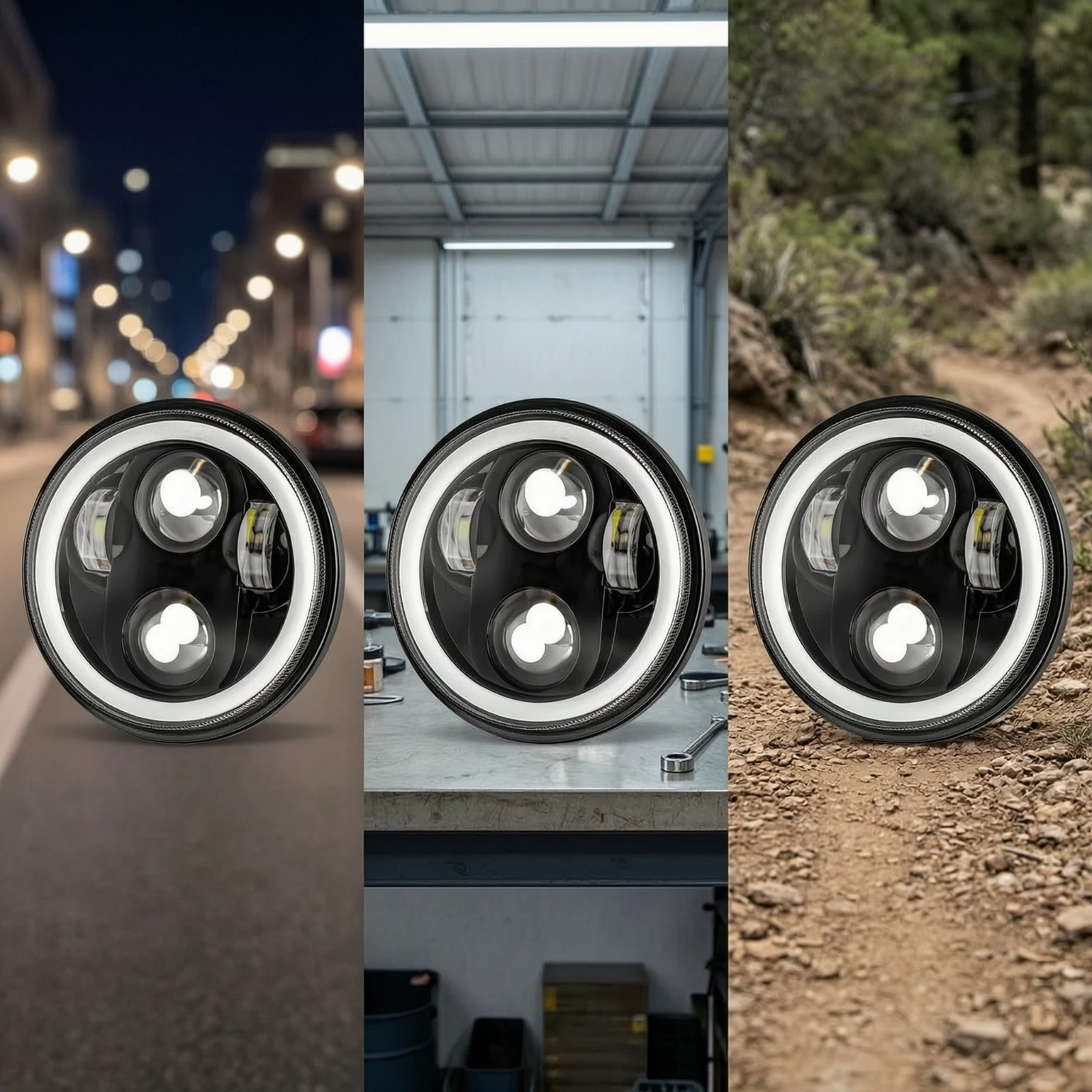 Motorrad-Scheinwerfer Mit Lichthalo-Kreis Rund LED Headlight with Lichthalo Kreis Motorrad-Scheinwerfer Mit Gehäuse Round Light