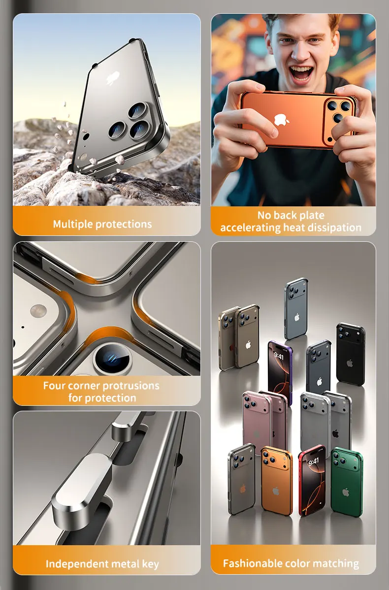 Hybrid-Silikonrahmen Aluminiumlegierung Handyhülle für iPhone Air 18 17 16 15 14 13 12 Pro Max Wärmeableitender Metall-Bumper Zubehör – Detail 2