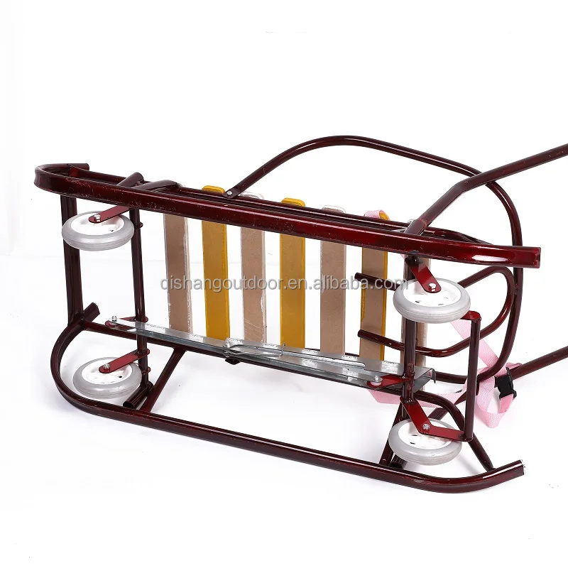 2026 Winter Outdoor Metal and Wooden Baby Snow Stroller Sled for Winter Activities