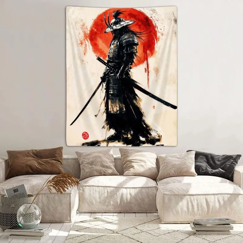 VIKAMA Japanese Retro Martial Arts Warrior Tapestry Bedroom Living Room Oriental Retro Wall Hanging Home Wall Decoration