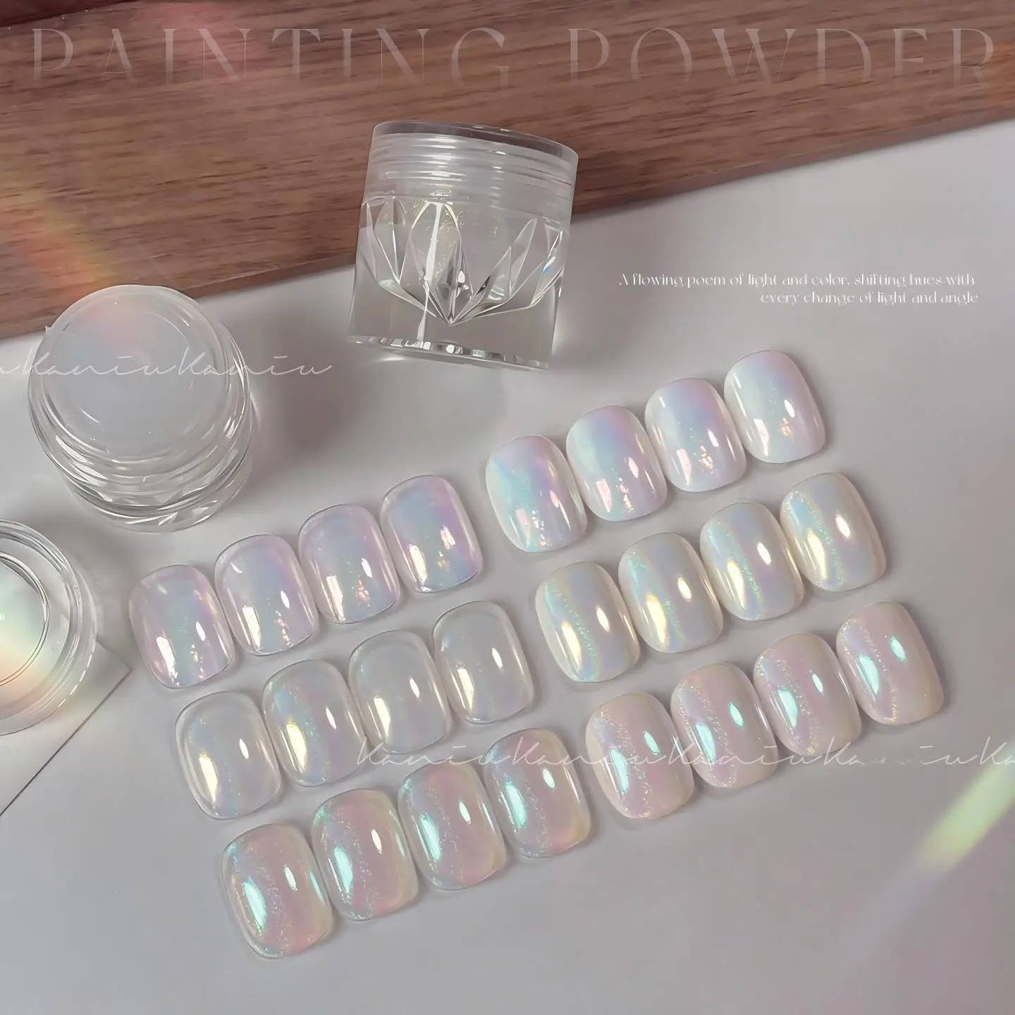 Nail High Transparent Fill Light Powder High Brightness Crystal Powder Aurora Powder With Sponge Applicator Nail Art Decoration