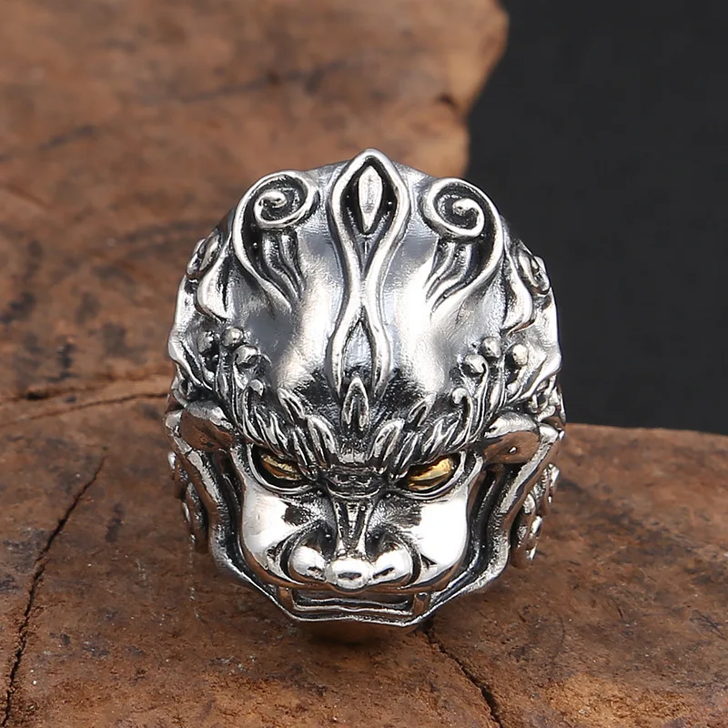 Wholesale 925 sterling silver fashion jewelry retro thai silver personalized male and female open ring domineering pixiu ring