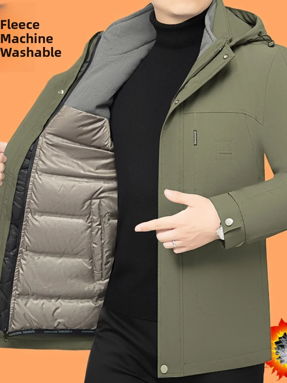 

Men's Mid-Length Hooded down Jaet Luxury Winter New Faion Casual Detachable Inner Thiened Coat for Middle-Aged Men