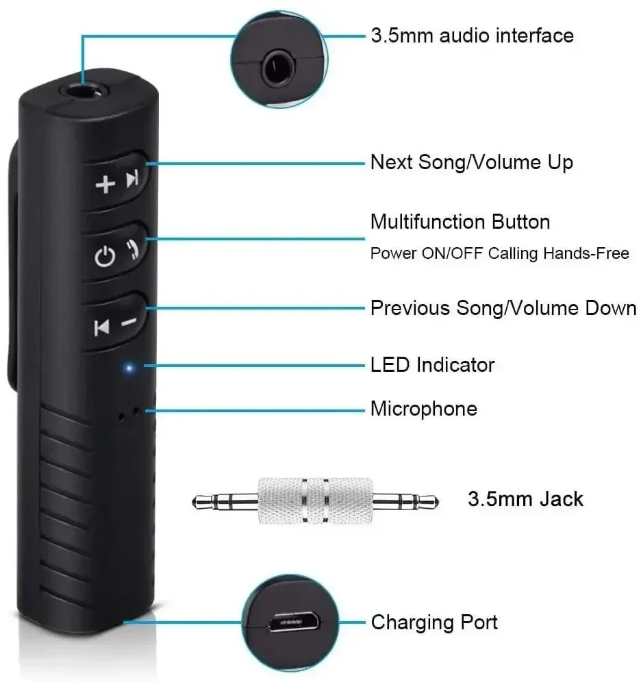 Wireless Bluetooth Compatible 5.0 Receiver Transmitter Adapter 3.5mm Jack For Car Music Audio Aux Headphone Reciever Handsfree