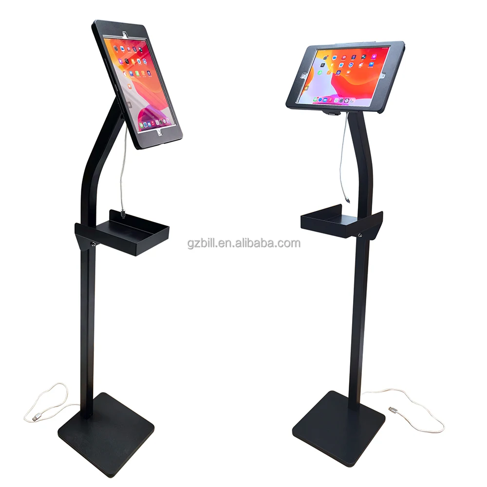 Tablet Security Floor Stand Display Support with Tray for Printer for iPad 8.3/9.7/10.2/10.5/10.9/11/12.9/13 Inch Air Pro Mini