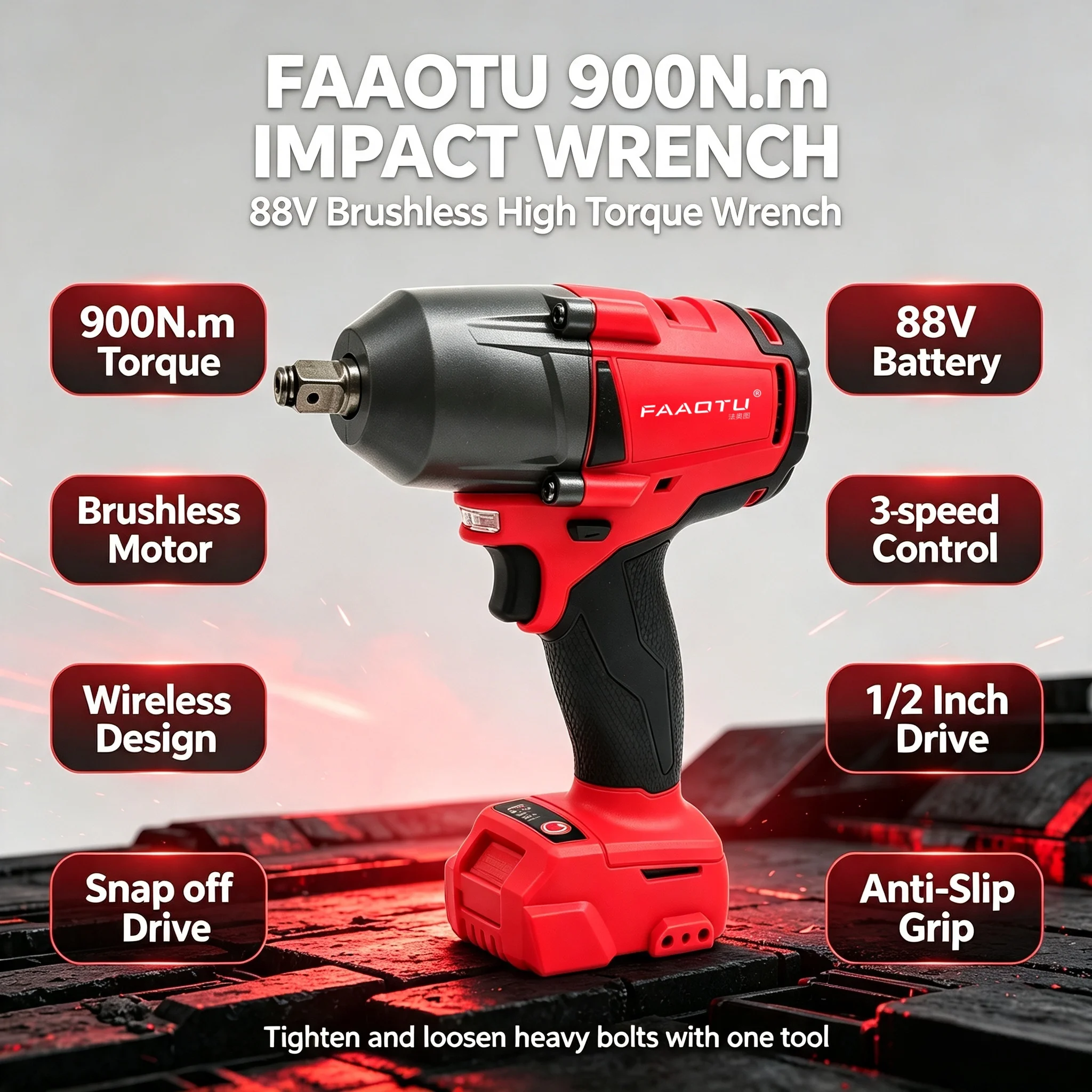 FAAOTU Cordless Brushless  Impact Wrench Same Feature Appearance As MWQ Heavy Duty Wrench Suitable for MWQ 18vbattery NO battery