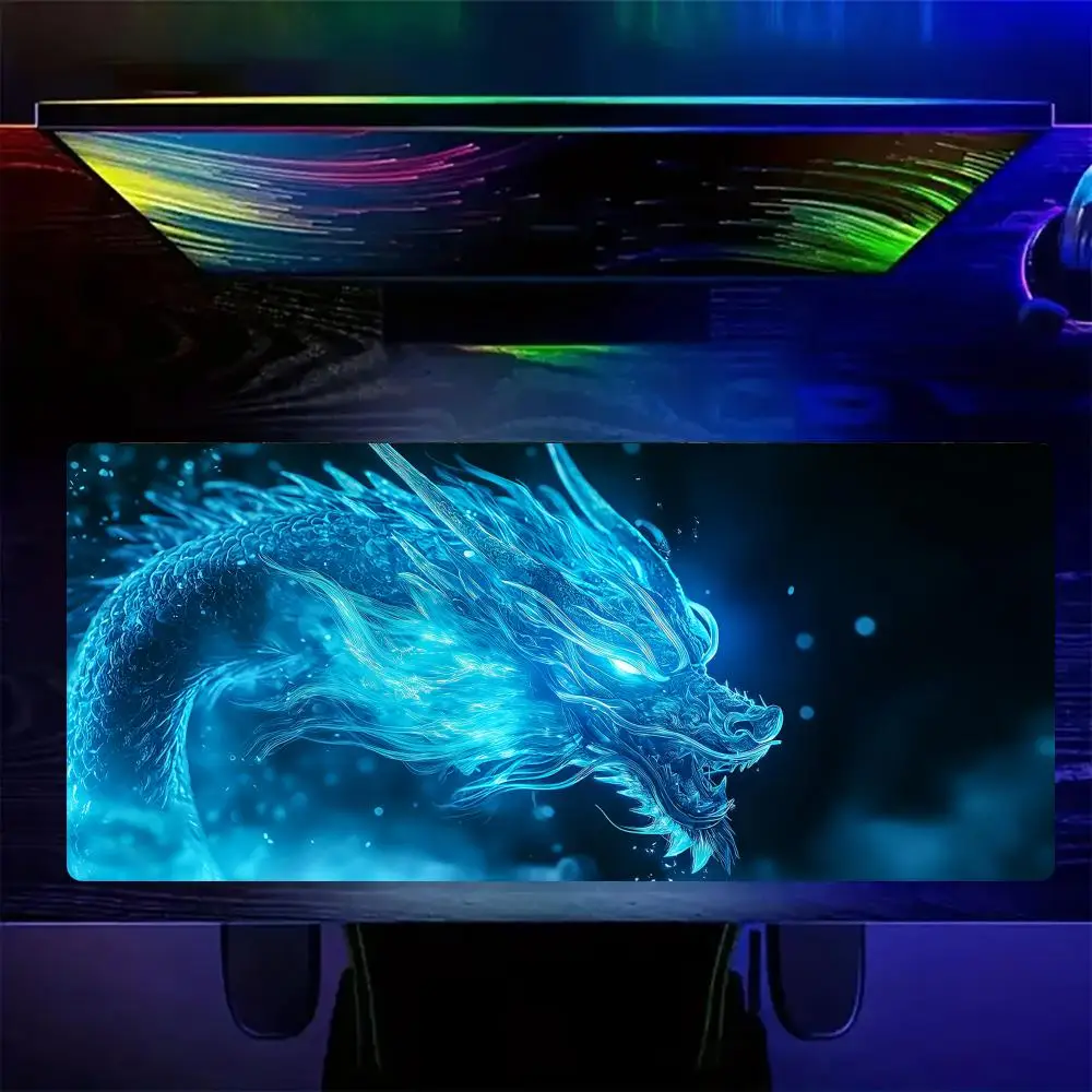 Mysterious Blue Dragon Large Mouse Pad Gaming Mats Non-Slip Desk Mat Mouse Carpet with Stitched Edge HD Printing Office Mat