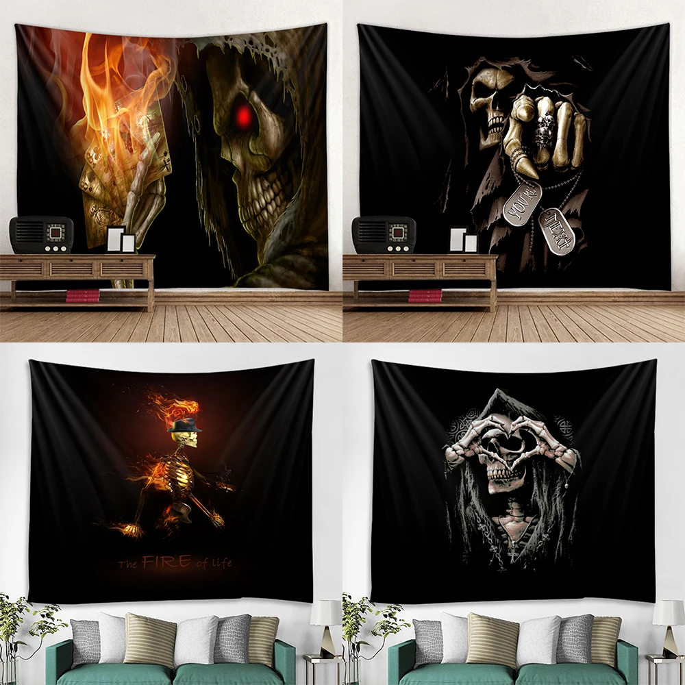 Cool Scary Halloween Skull Print Tapestry Room Living  Dorm Wall Decor Backdrop Fabric Home  