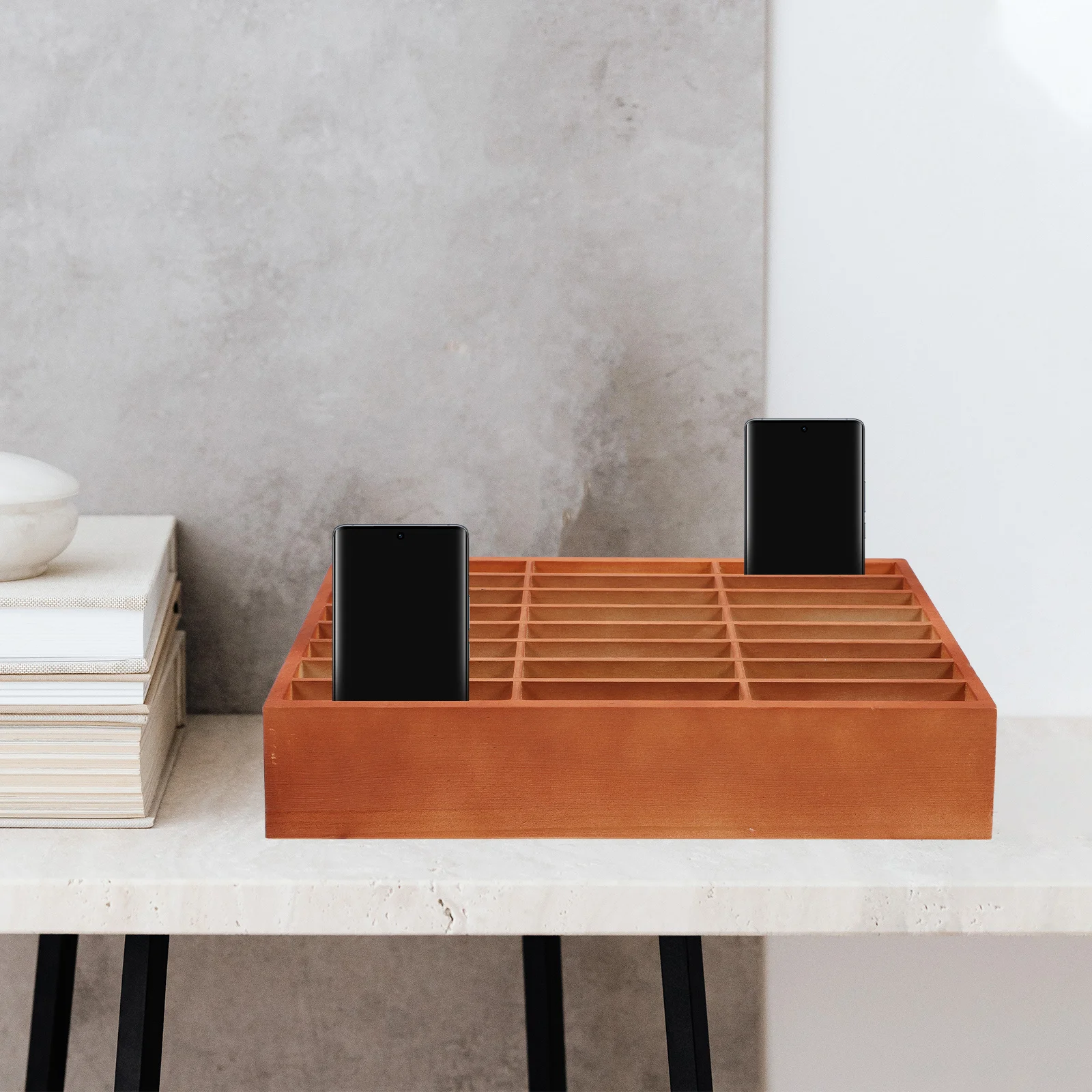 

Wooden Desktop Storage Box Phone Holder Desktop Organizer Office Sundries Organizer Mobile Phone Management Storage Box