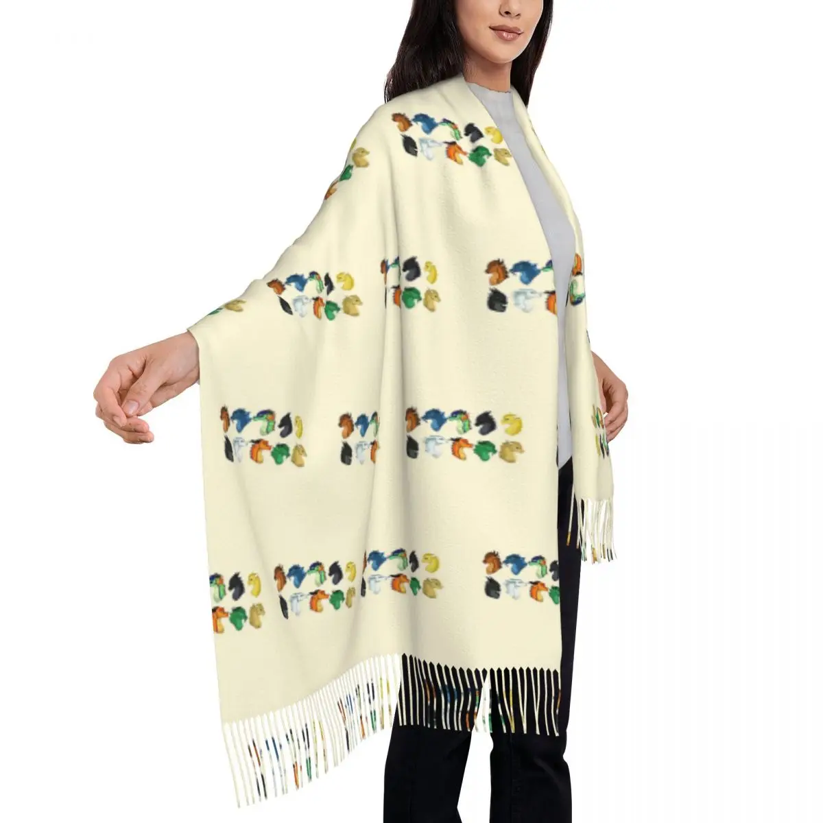 تنانين الرأس - وشاح أجنحة النار أوشحة شرابة للنساء شالات دافئة ناعمة ويلتف شال طويل للخريف والشتاء #5