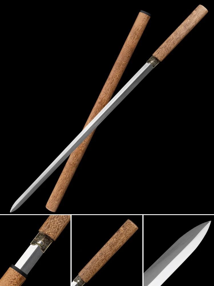 Espada Tradicional Chinesa Shirasaya com Lâmina de Aço Carbono 1060, Katana de Treinamento Real Feita à Mão com Cabo Integral e Bainha de Madeira de Rosa