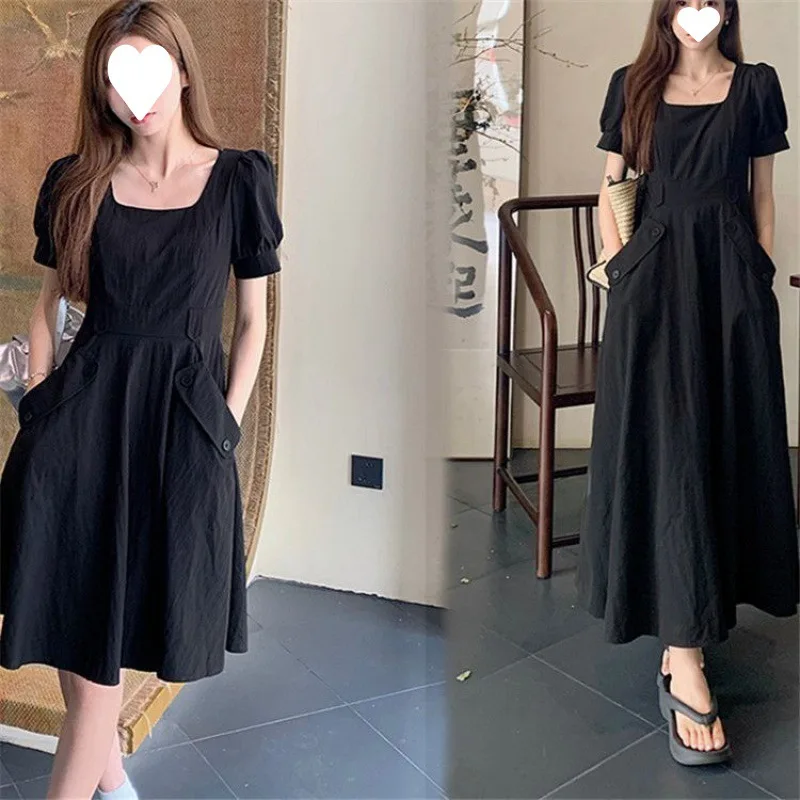 

Black Skirt Summer Slightly Fat Women's Clothing Short-sleeved Dress Large Size Girl Tibetan Meat Temperament New