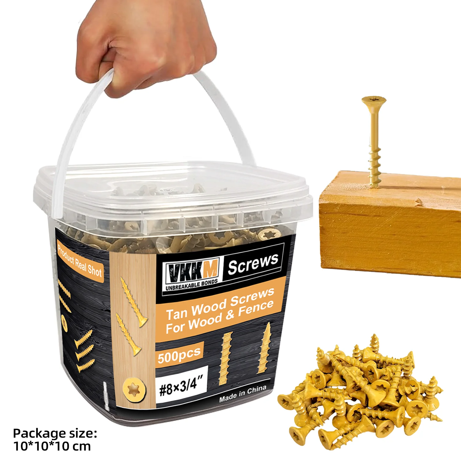 

VKKM500 Pieces # 8 Deck Screws, 0.75 Inch Self Tapping Wood Screws, Epoxy Resin Coating, Sent T25 Batch Head, Yellow.
