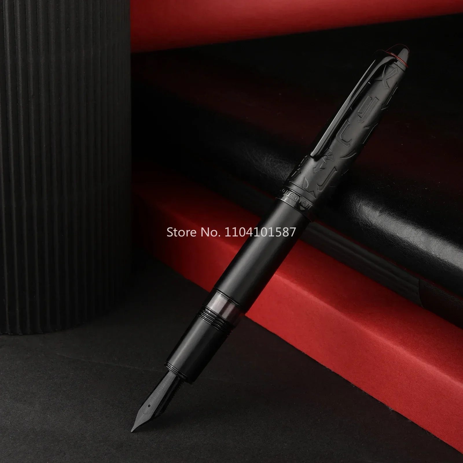 HongDian N6 Black Piston Fountain Pen Resin  EF/F/Long Knife Nib Beautiful Torpedo Cloud Seal Cap Business Office Writing