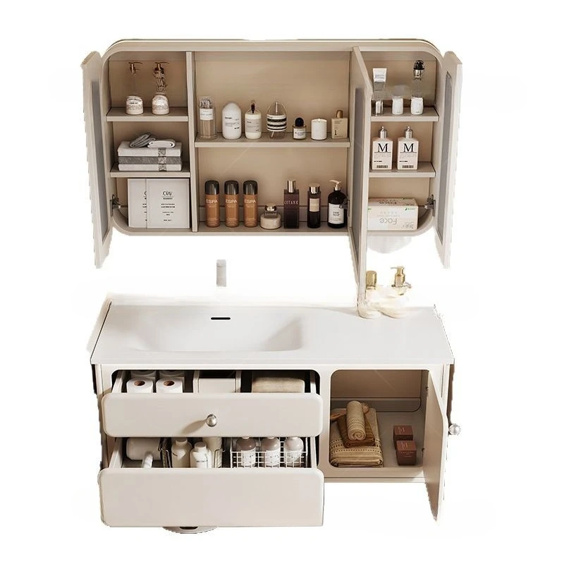 

Cream wind bathroom cabinet combination Corian integrated ceramic basin oak paint bathroom hand washbasin washstand