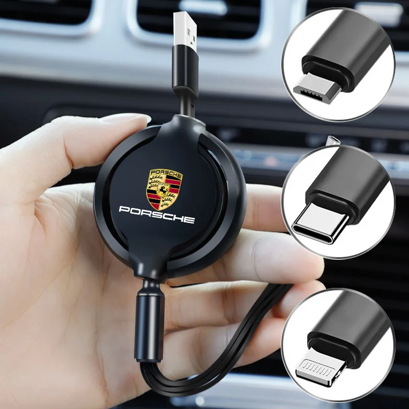 Выдвижное зарядное устройство 3 в 1, кабель Micro USB Type-C для Porsche 911 718 Taycan Panamera Cayenne Boxster Cayman